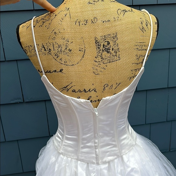 Vintage Jessica McClintock White Wedding Dress 3/4 corset top tulle Gunne Sax - Picture 9 of 11